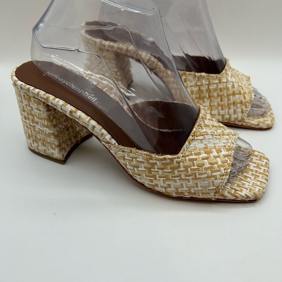 Jeffrey Campbell Melange-3 White Tan Raffia Squared Toe Woven Slip On Sandal - Picture 3 of 14